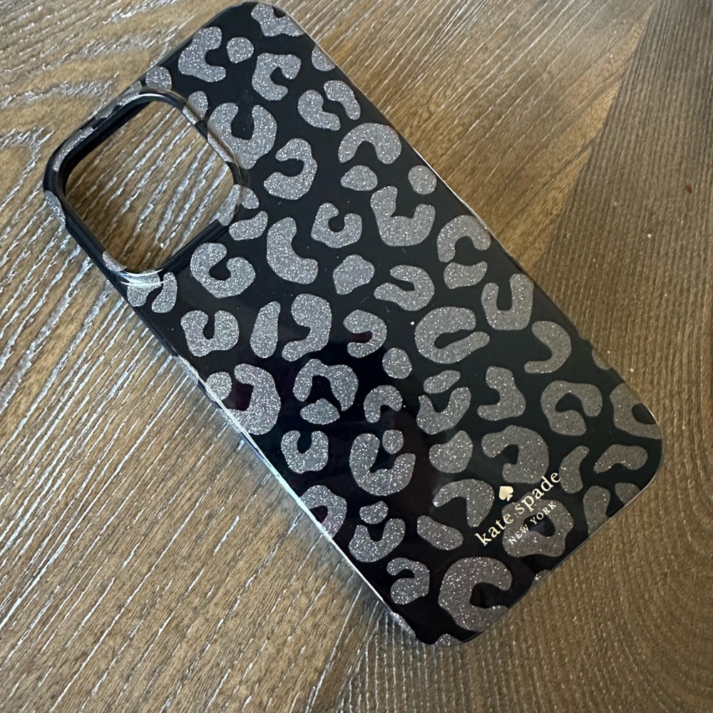 Kate Spade Black and Silver Leopard Print iPhone 13 ProMax case